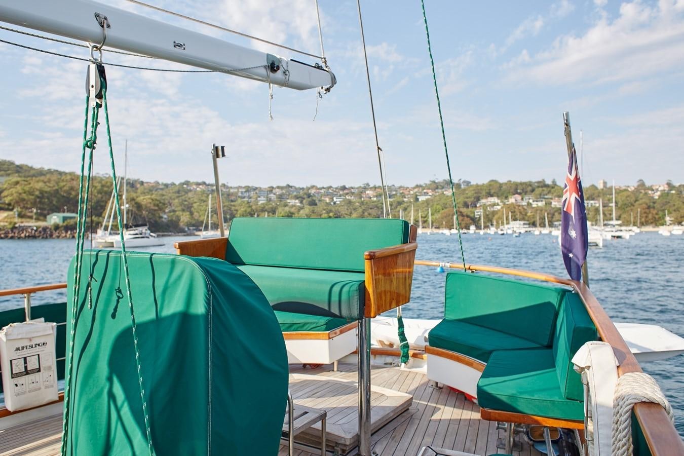 a boat with flags on it aboard SLOW DANCE Yacht for Sale