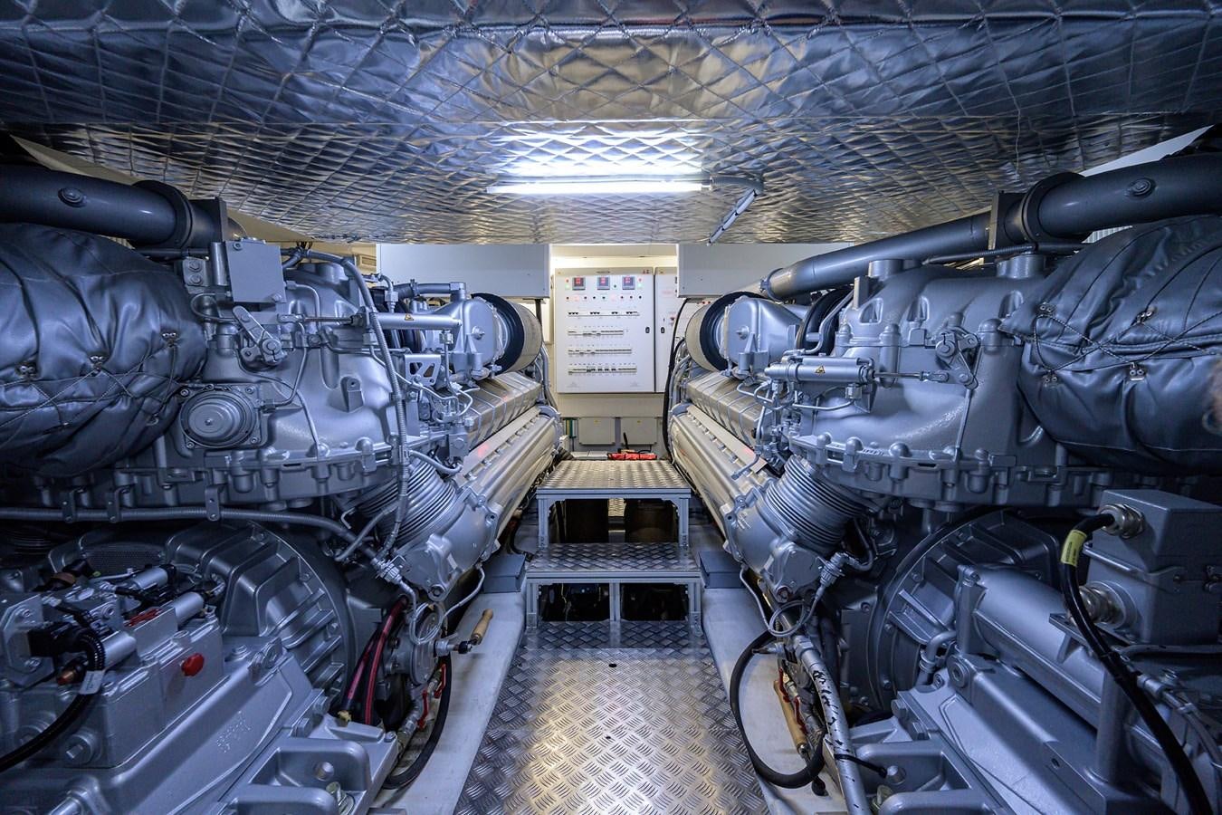 a large room with machinery aboard ON THE MOVE Yacht for Sale