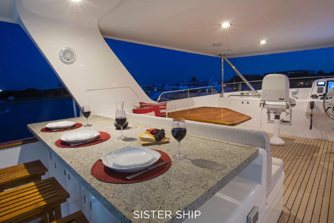 a table with plates and glasses on it aboard 820 CPMY Yacht for Sale