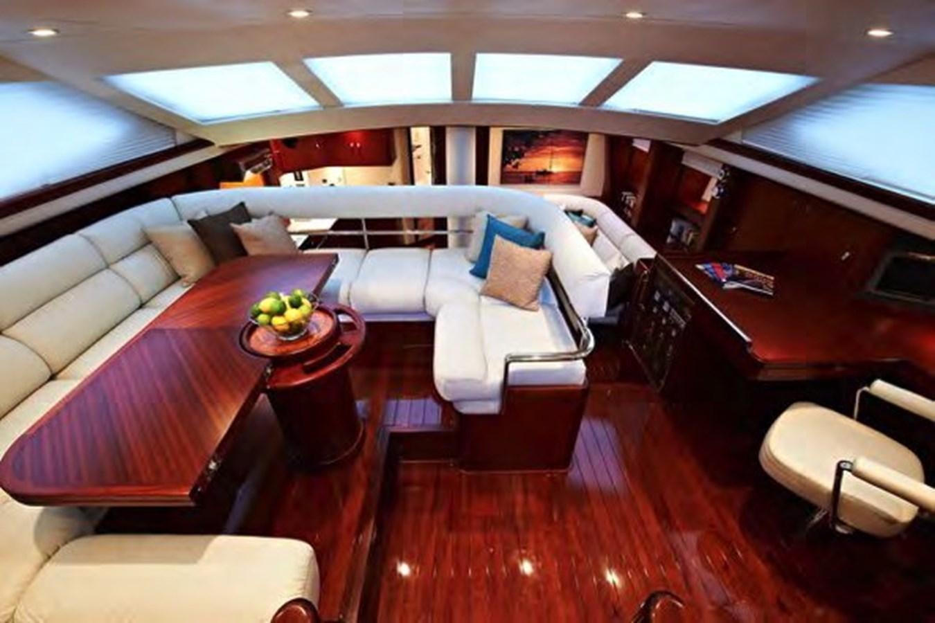 a room with a couch and a table with a bowl of fruit aboard TILLYMINT Yacht for Sale