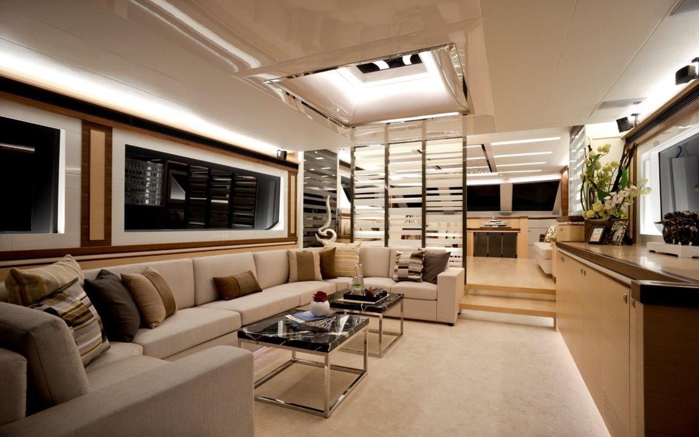 a living room with a white couch aboard  V80 (NEW BOAT SPEC)  Yacht for Sale