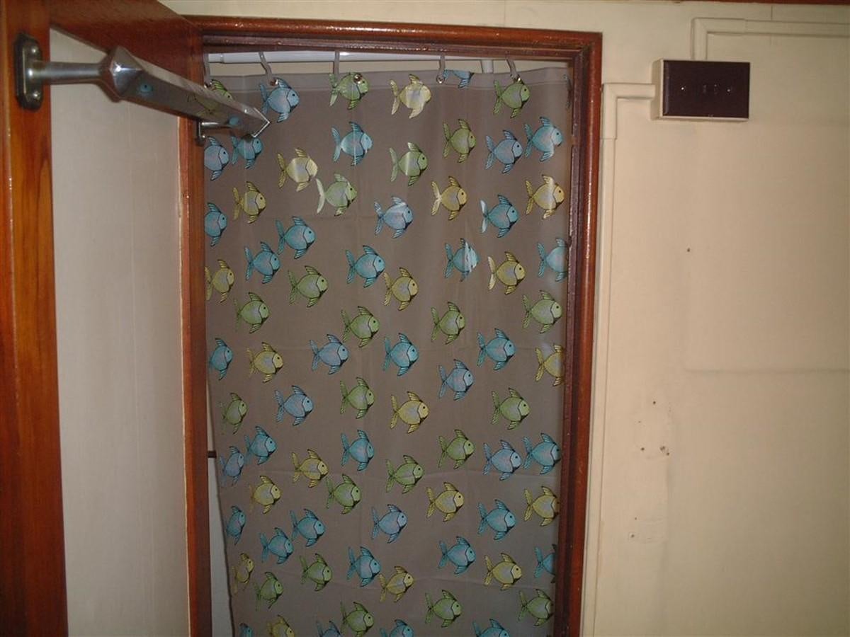 a shower curtain with a shower curtain aboard SYRENE I Yacht for Sale