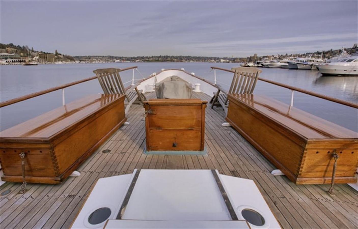 a deck with a view of a city and water aboard SYRENE I Yacht for Sale