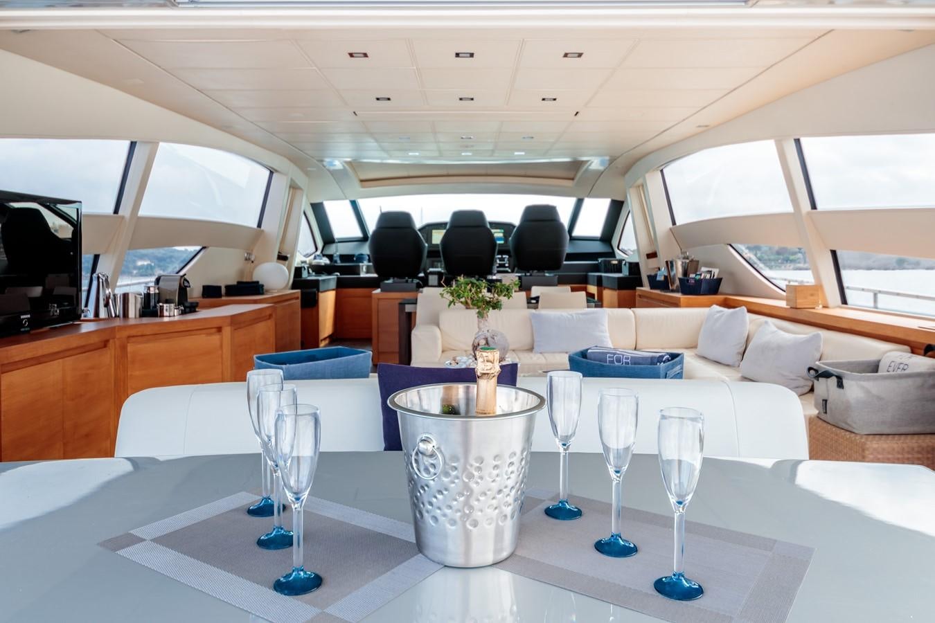 a room with a table and chairs aboard FOR EVER Yacht for Sale