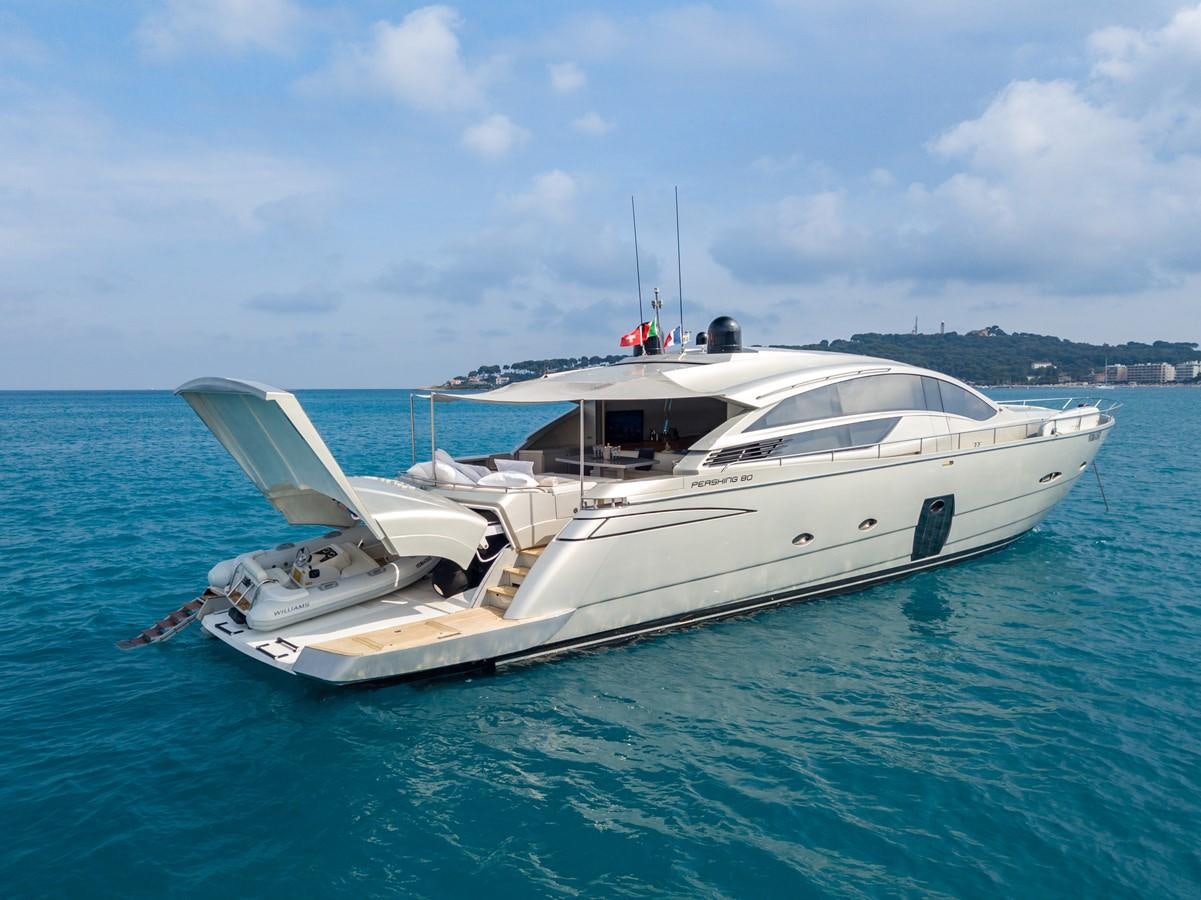 a white boat in the water aboard FOR EVER Yacht for Sale