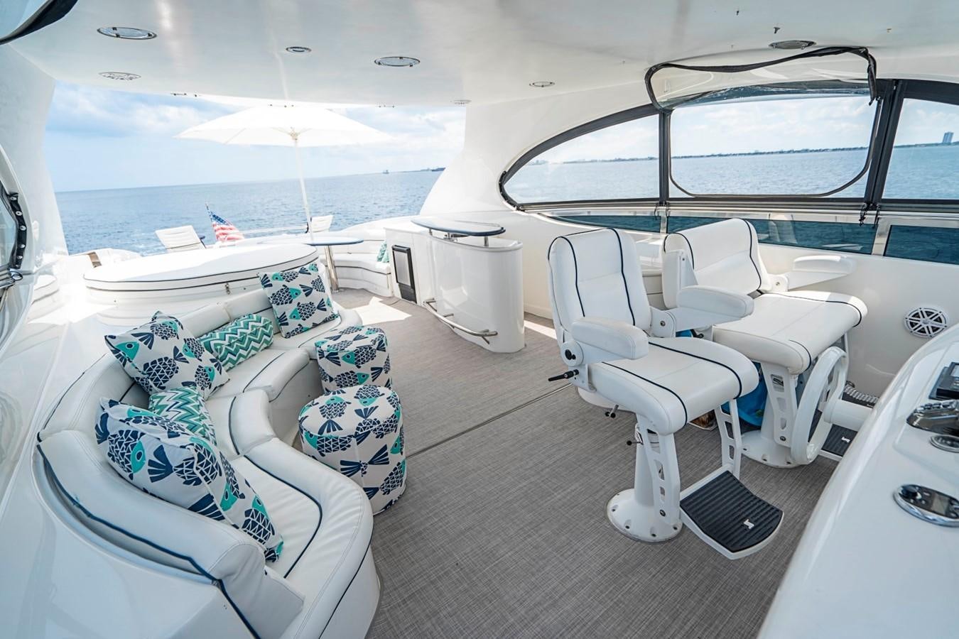 a room with a large window and chairs and a view of the ocean aboard RENDEZVOUS Yacht for Sale