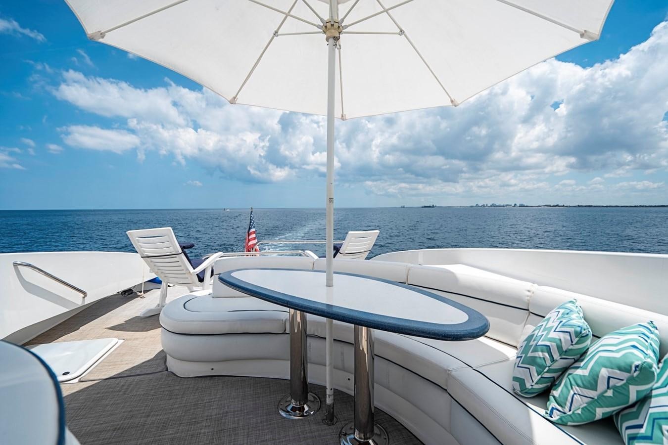 a table and chairs on a deck aboard RENDEZVOUS Yacht for Sale
