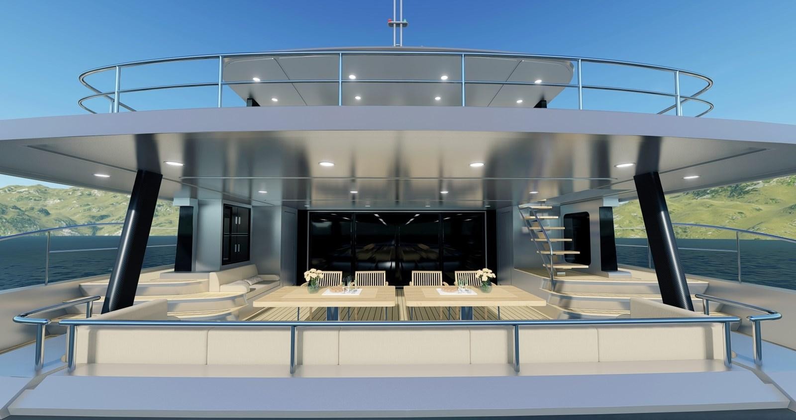 a large room with a large open roof and a staircase aboard HSY-80 Yacht for Sale