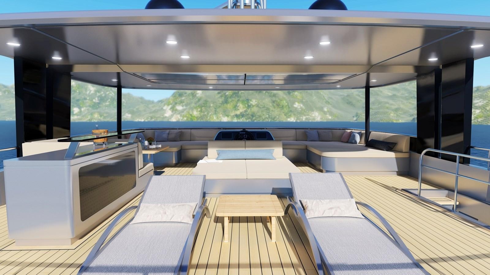 a room with a large window and a pool table aboard HSY-80 Yacht for Sale