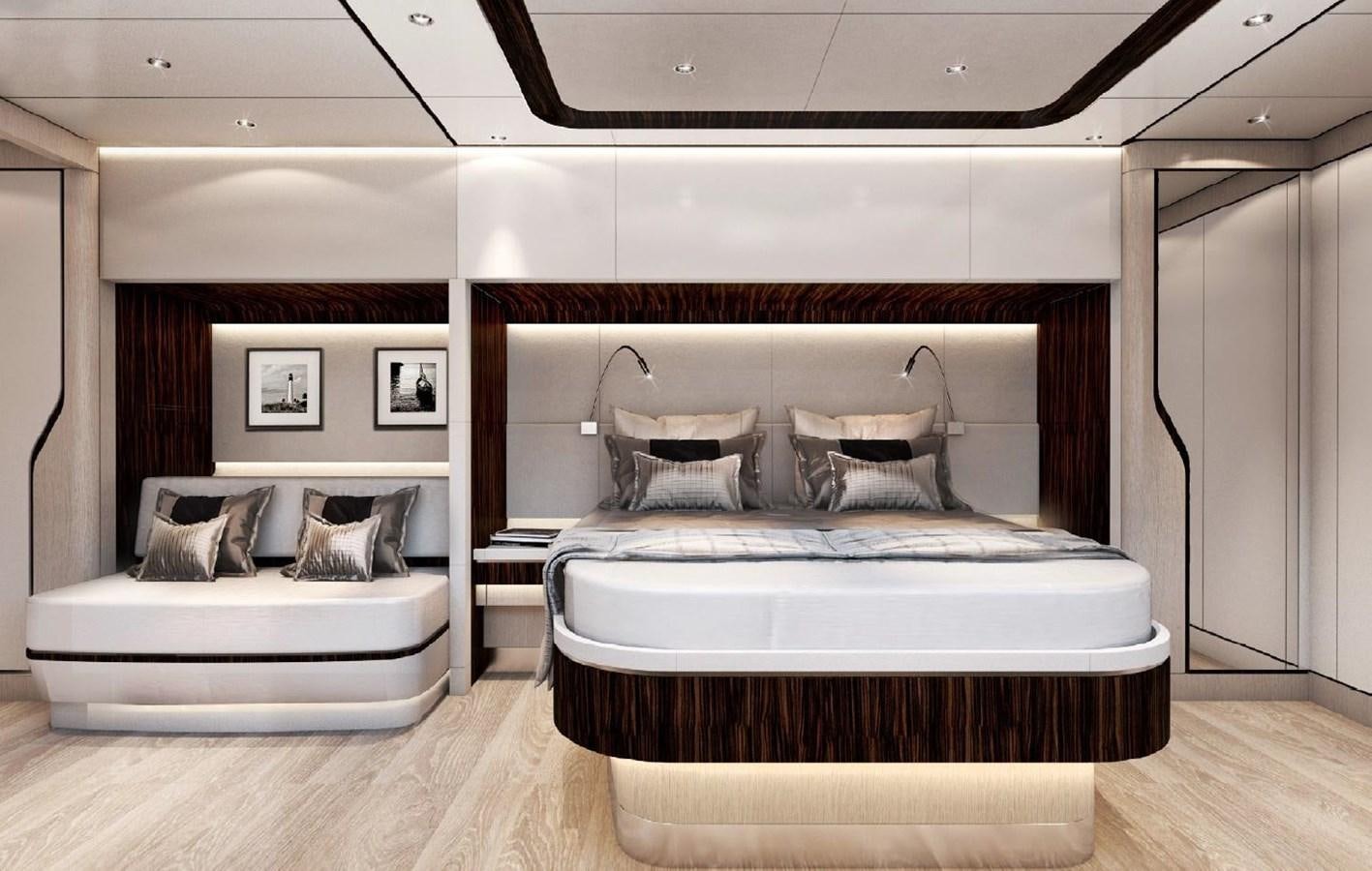 a room with a bed and a chair aboard HSY-80 Yacht for Sale