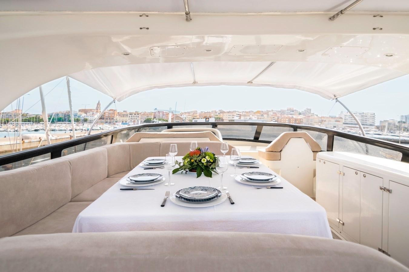 a table with plates and glasses on it aboard ROSIQUE Yacht for Sale