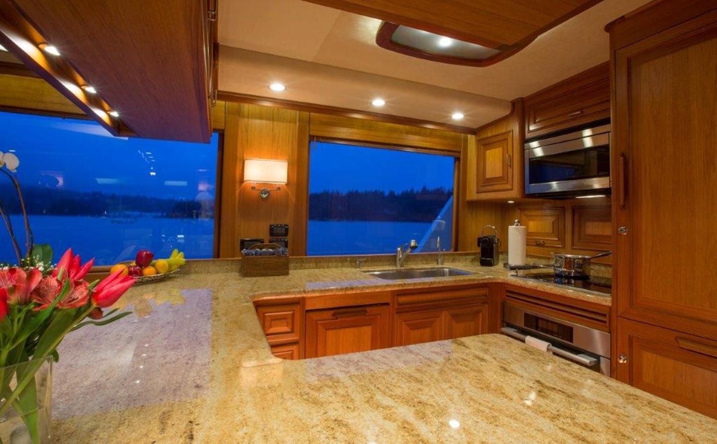a kitchen with a large countertop aboard FLEMING 78 - NEW BUILD Yacht for Sale