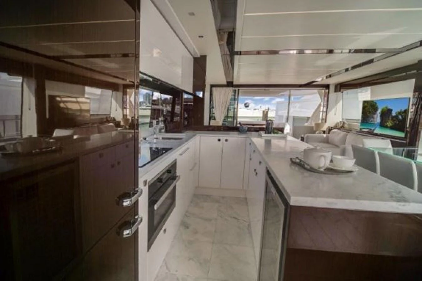 a kitchen with a large island aboard SOLAIRE Yacht for Sale