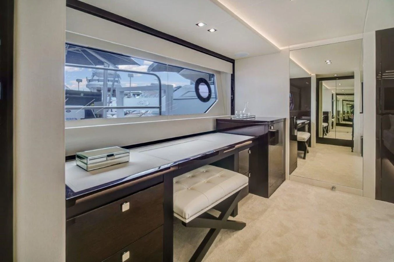 a room with a large window aboard SOLAIRE Yacht for Sale