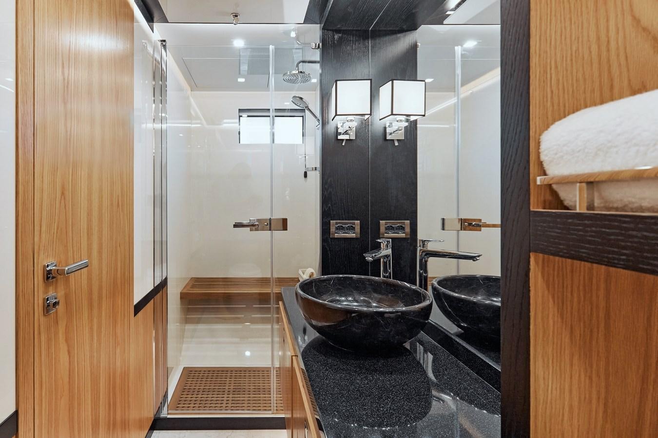 a bathroom with a large sink aboard BERING 88/05 Yacht for Sale