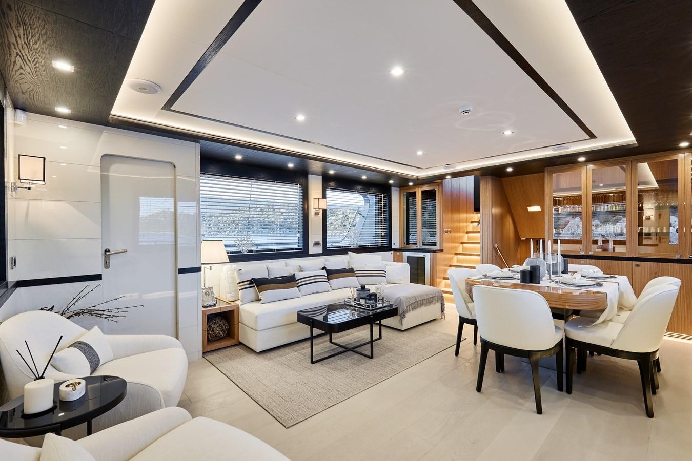 a modern looking living room aboard BERING 88/05 Yacht for Sale