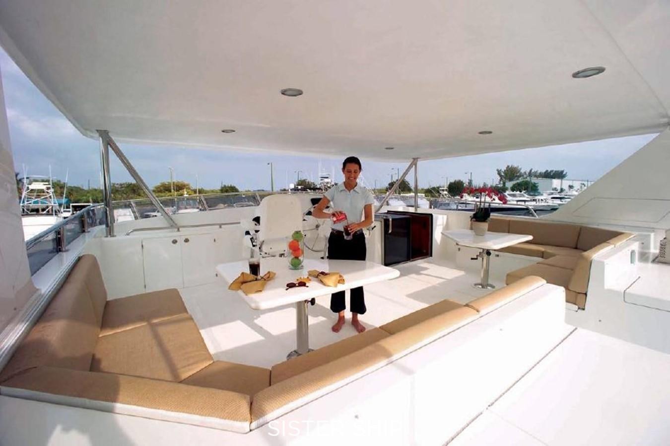 a person standing on a balcony aboard 750 MY Yacht for Sale