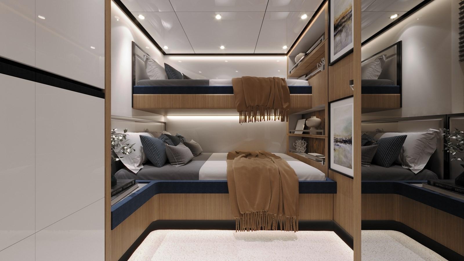 a room with a bed and a mirror aboard BERING B72 Yacht for Sale