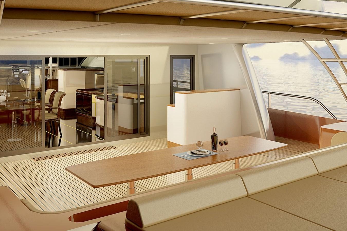 a room with a table and chairs aboard H70 Yacht for Sale