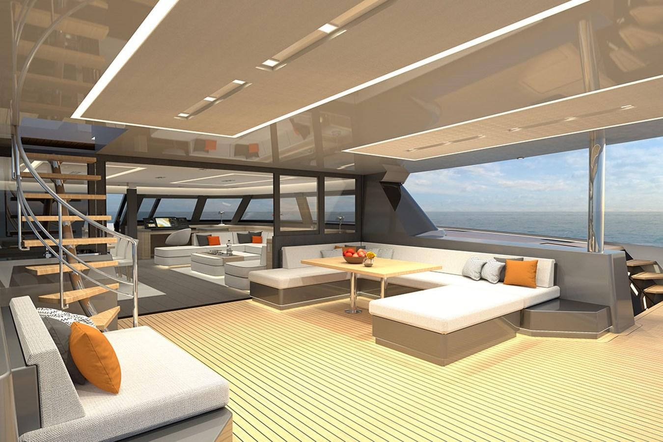 a modern looking living room aboard H70 Yacht for Sale
