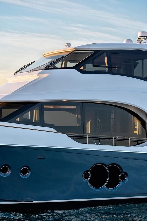 a white and blue bus aboard MCY 70 SKYLOUNGE  Yacht for Sale