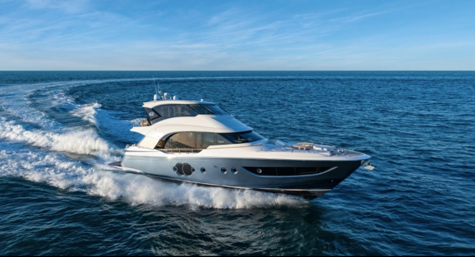 a white yacht on the water aboard MCY 70 SKYLOUNGE  Yacht for Sale