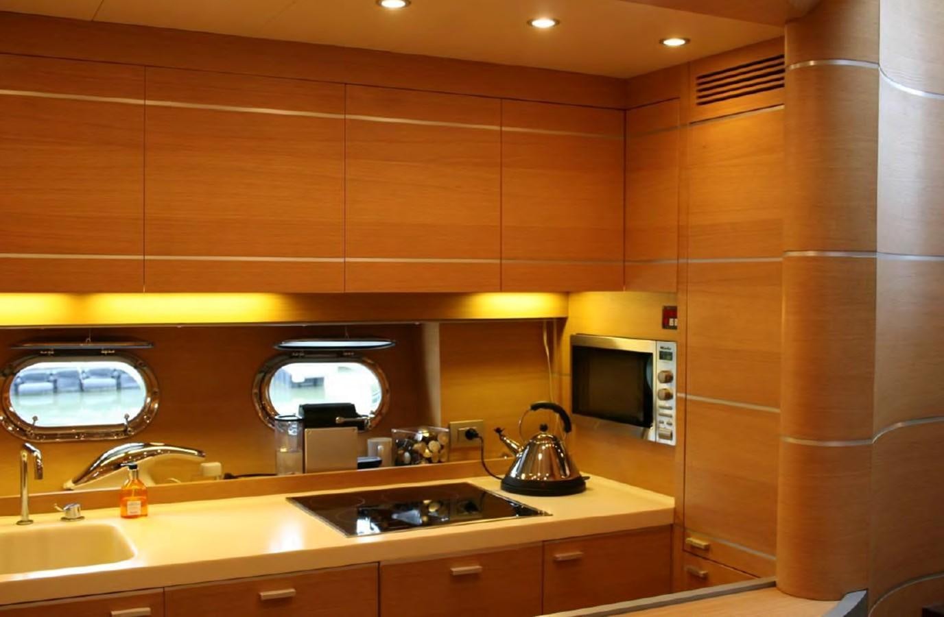 a kitchen with a sink and microwave aboard FOX Yacht for Sale