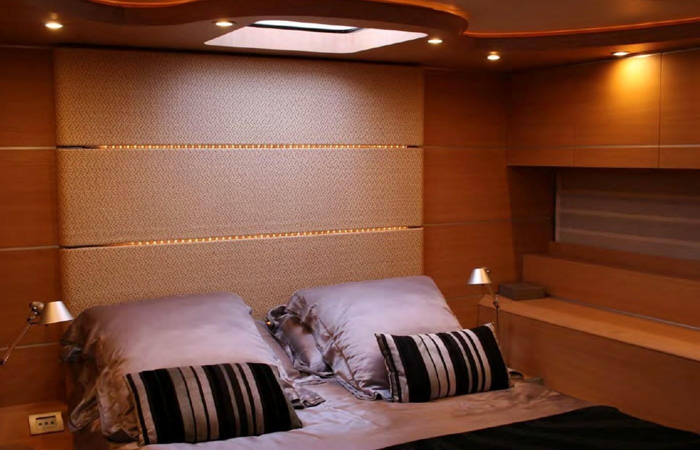 a room with a bed and a desk aboard FOX Yacht for Sale