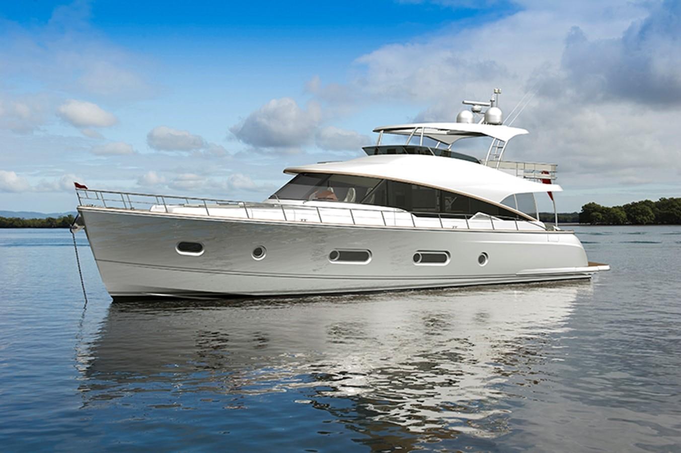 a white yacht on the water aboard BELIZE 66 DAYBRIDGE Yacht for Sale
