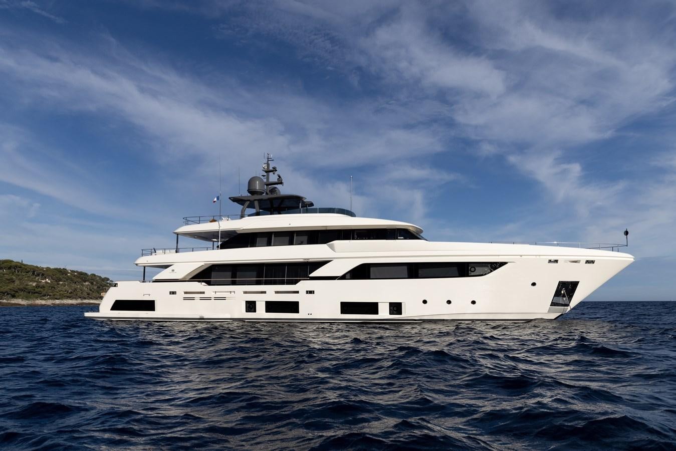 a white yacht on the water aboard EROS Yacht for Sale