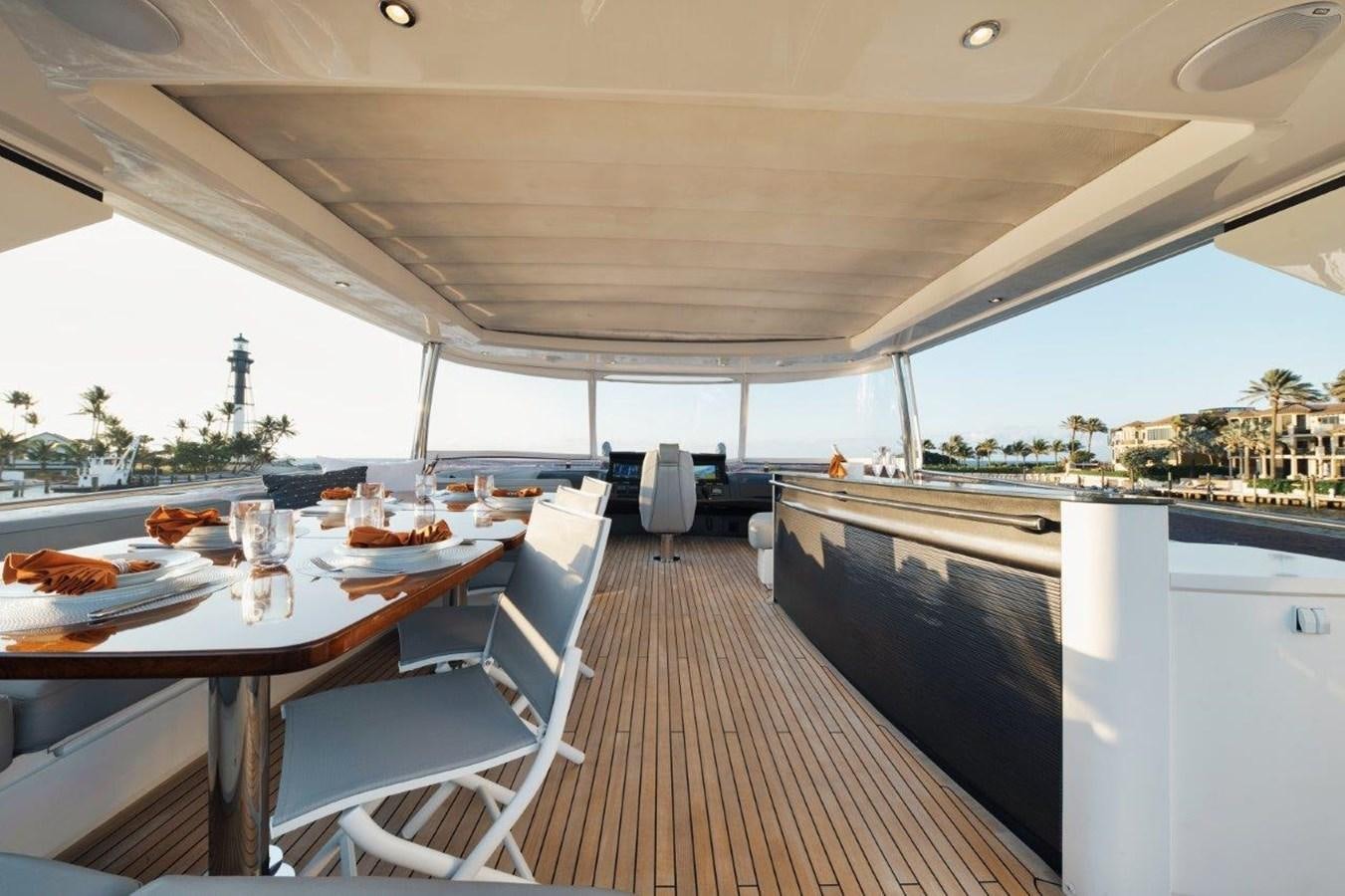 a large room with a table and chairs and a large window aboard PRONTO Yacht for Sale