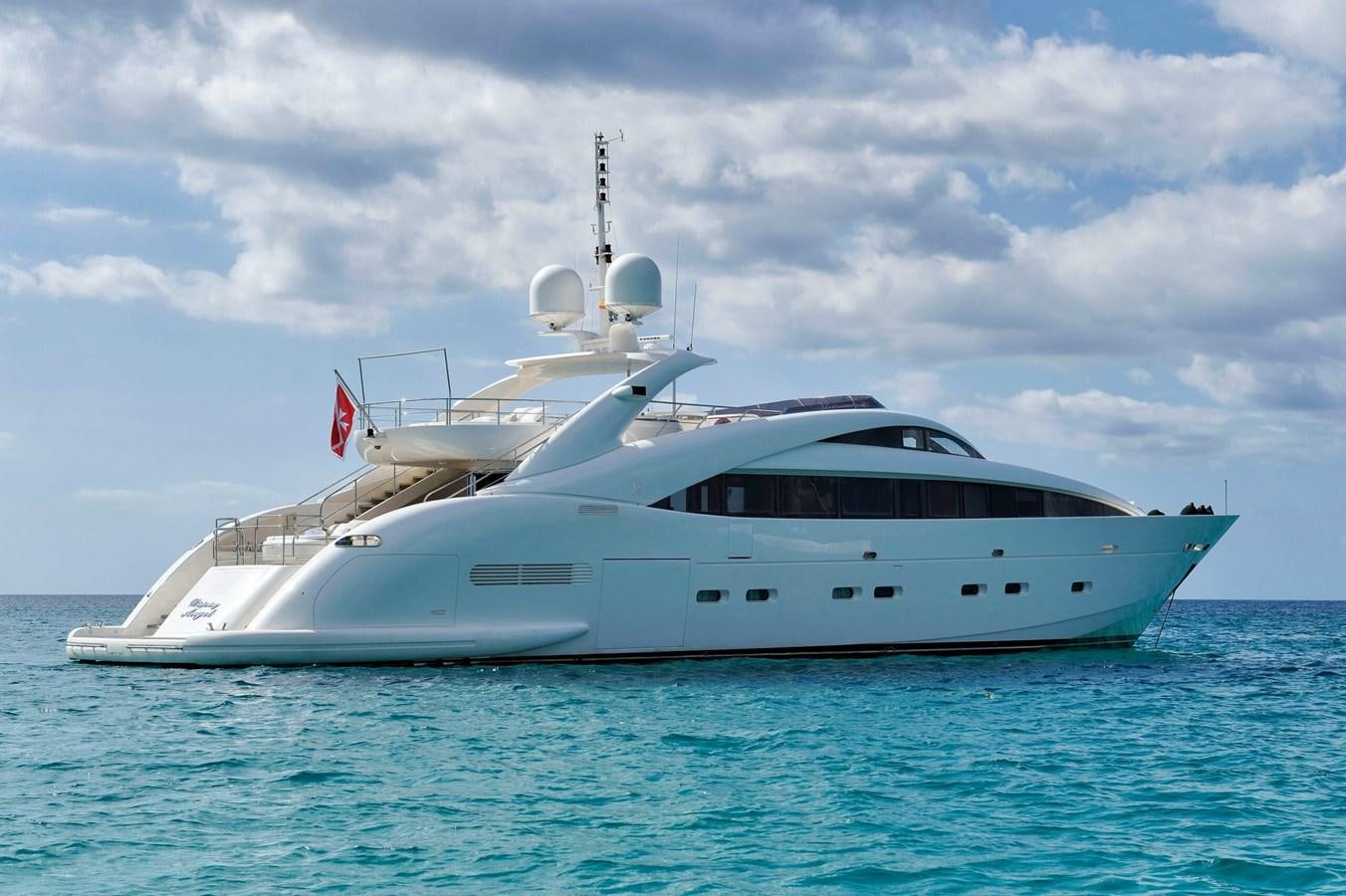 a white yacht in the water aboard WHISPERING ANGEL Yacht for Sale