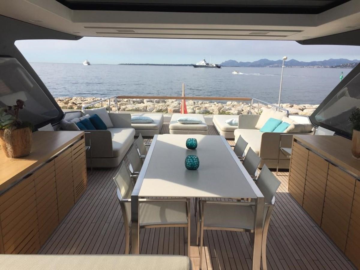 a table on a deck overlooking a large body of water aboard TAIJI Yacht for Sale