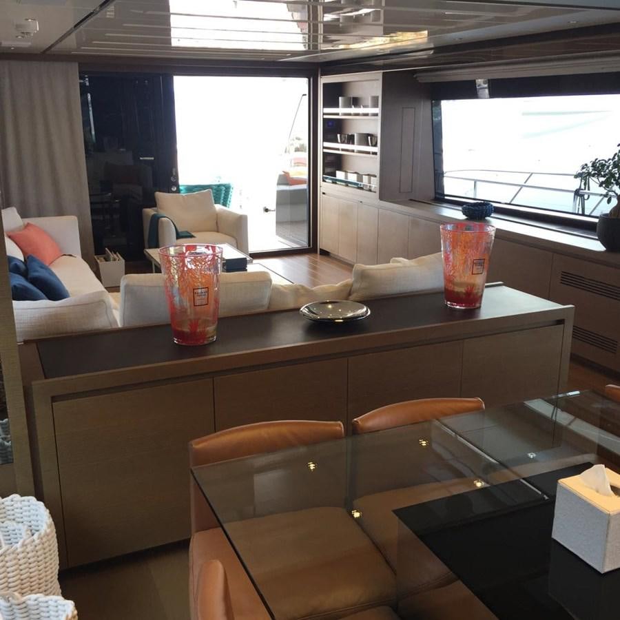 a table with drinks on it aboard TAIJI Yacht for Sale