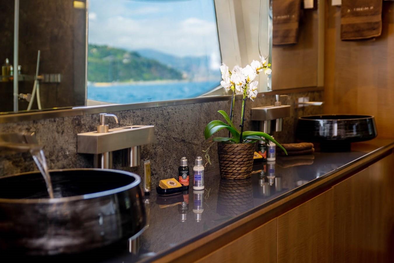 a kitchen counter with a plant and a sink aboard X-TREM II Yacht for Sale