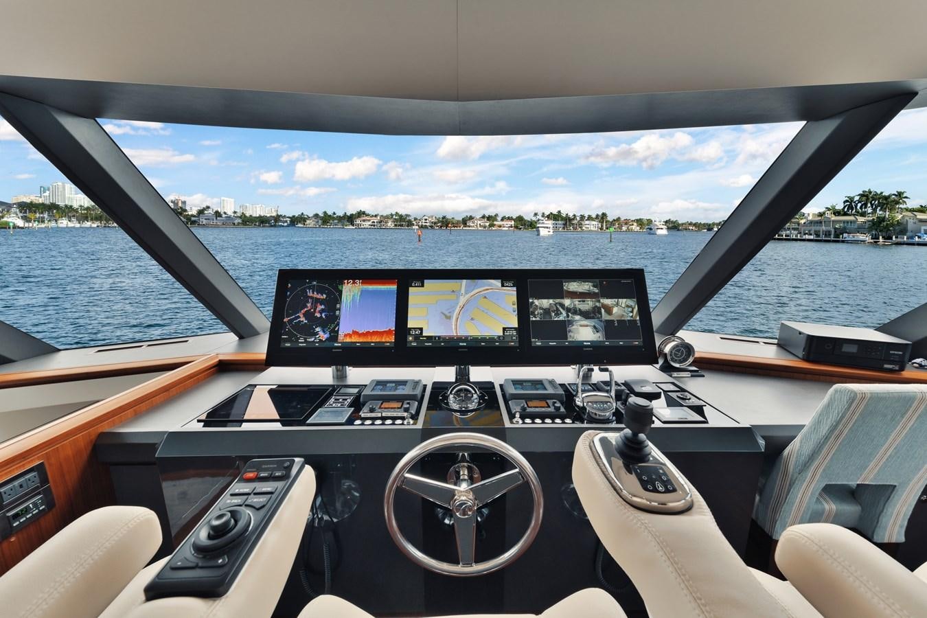 inside of a car aboard 2019 OCEAN ALEXANDER 88 SKYLOUNGE MUDSLINGER Yacht for Sale