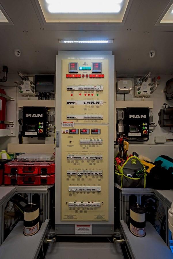 a machine in a room aboard LA MARTINA Yacht for Sale