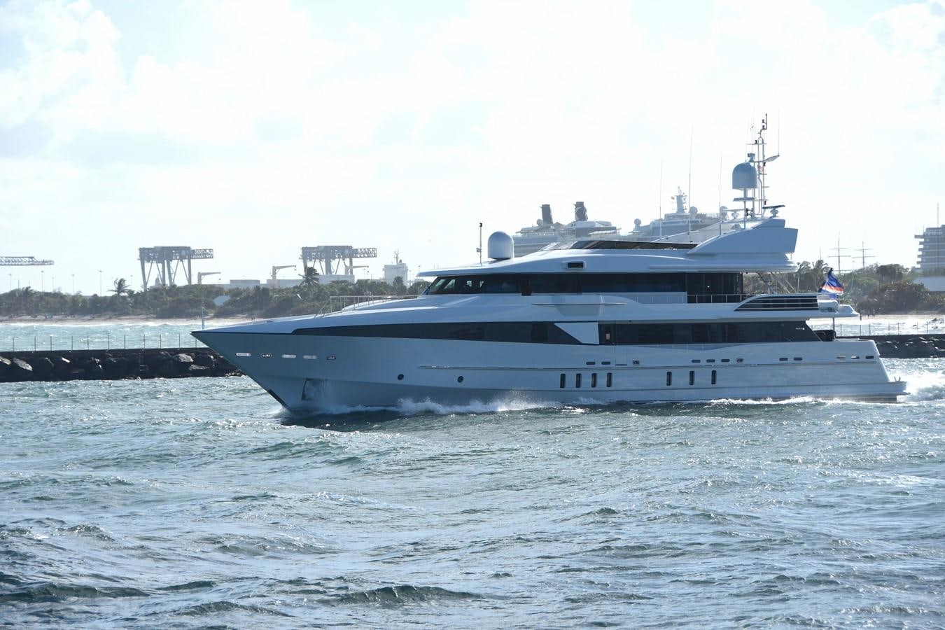 a large white boat on the water aboard HORIZONS II Yacht for Sale