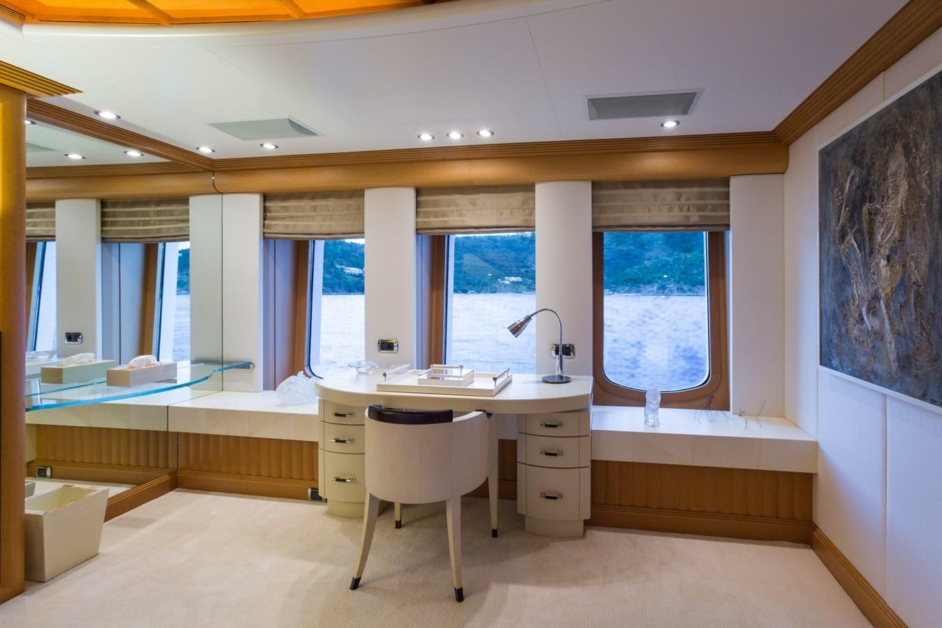 a kitchen with a sink and a window aboard ADVENTURE Yacht for Sale