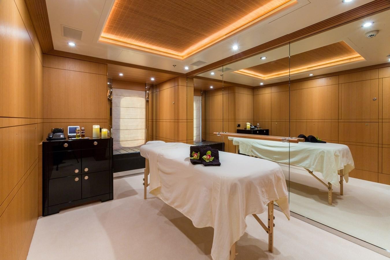 a room with two beds aboard ADVENTURE Yacht for Sale