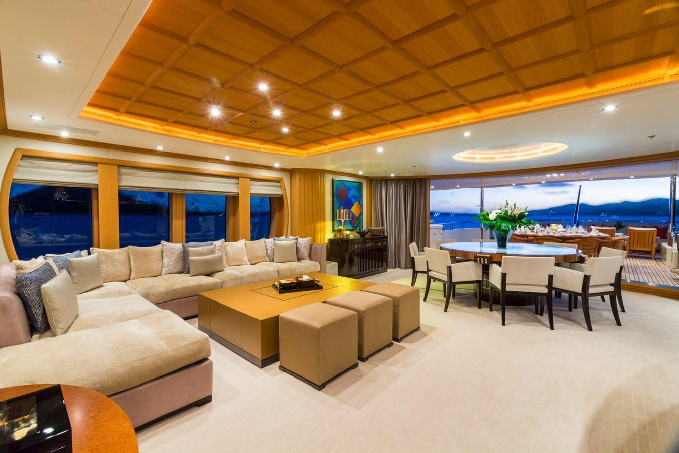 a living room with a large window aboard ADVENTURE Yacht for Sale