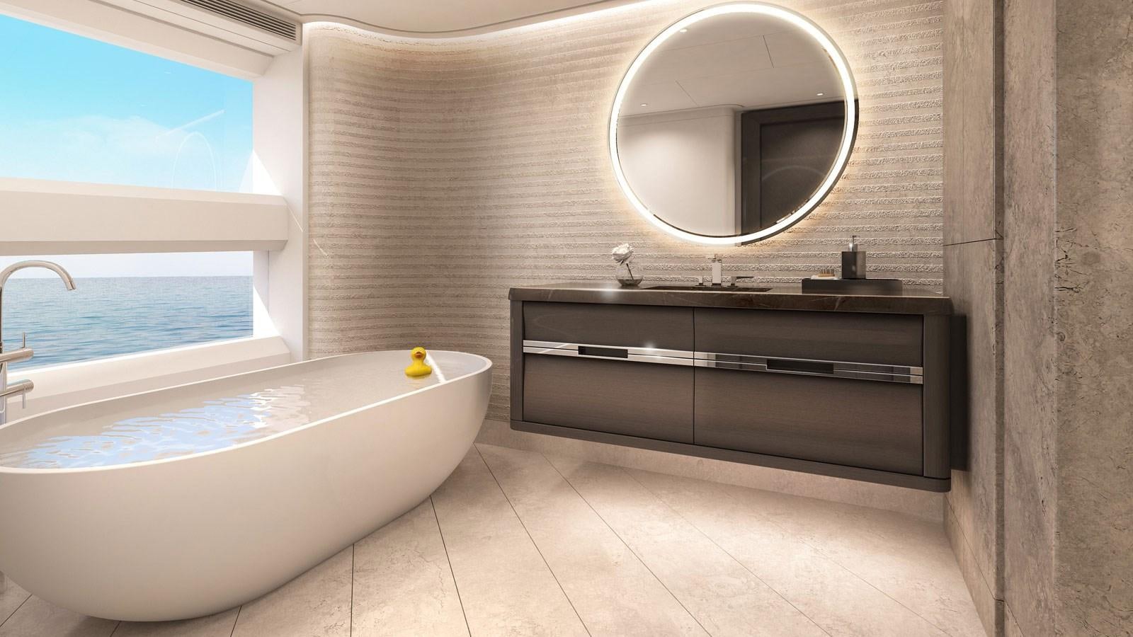 a bathroom with a tub and a sink aboard SANTOSHA Yacht for Sale