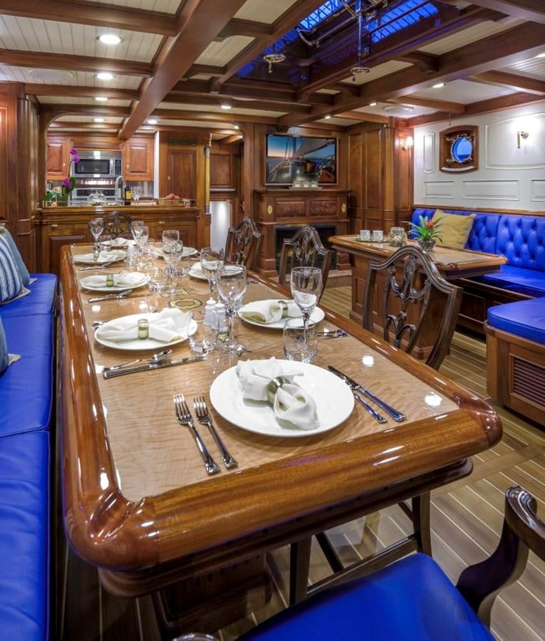 a table set with plates and silverware aboard COLUMBIA Yacht for Charter