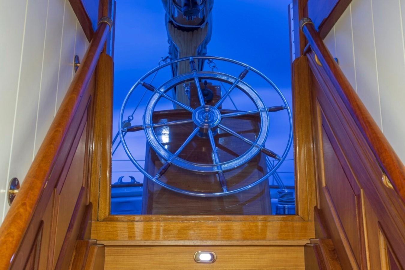 a close-up of a wheel aboard COLUMBIA Yacht for Charter