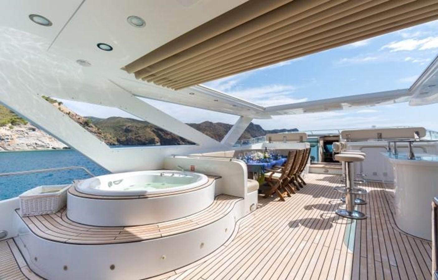 a pool with a table and chairs aboard MADNESS Yacht for Sale