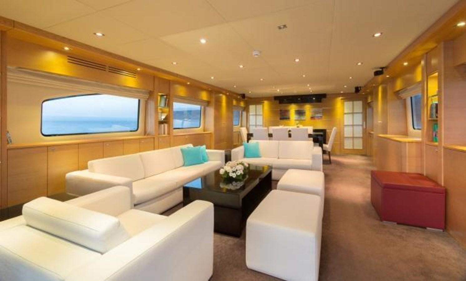 a living room with a large screen aboard MADNESS Yacht for Sale