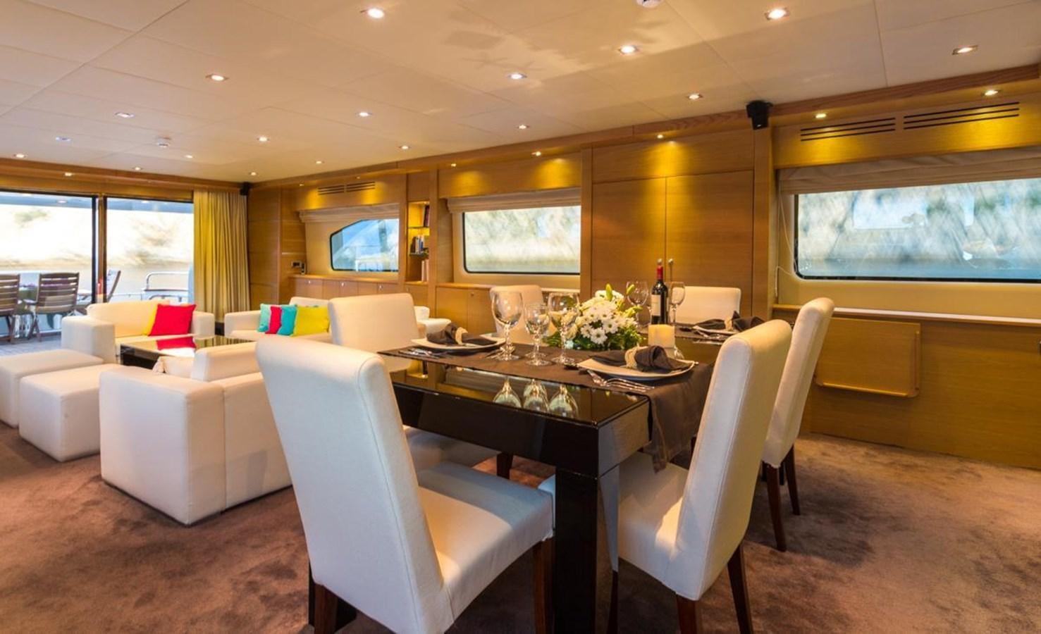 a room with a table chairs and a tv aboard MADNESS Yacht for Sale