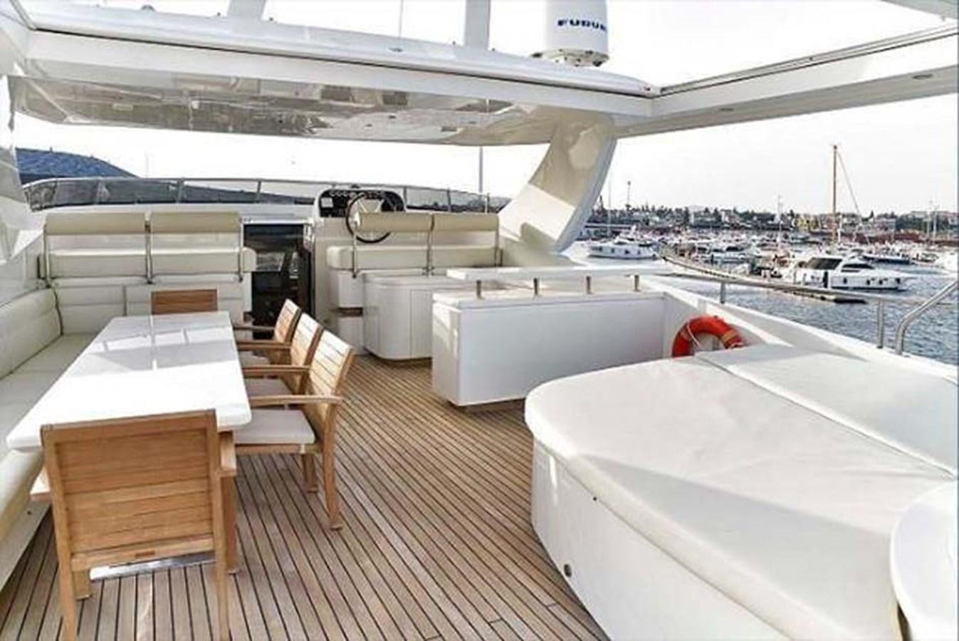 a deck with a view of a marina and boats aboard BLUE BERRY Yacht for Sale