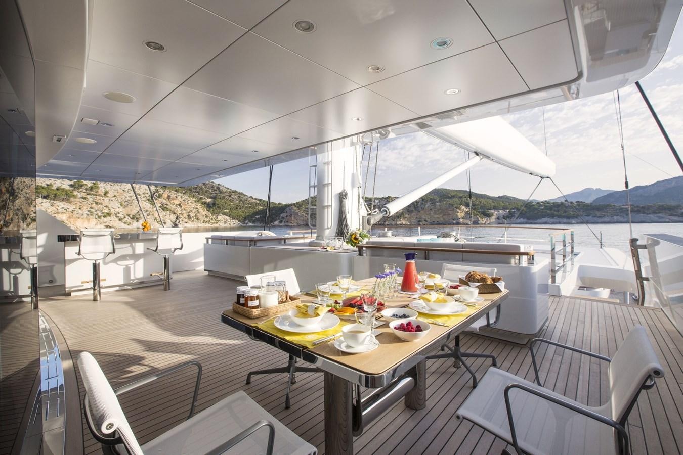 a table set for a meal aboard AQUIJO Yacht for Sale