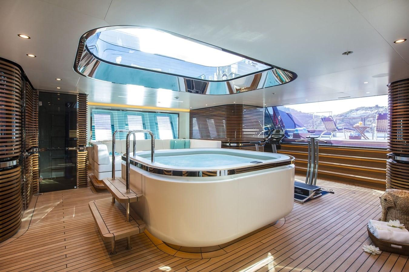 a large indoor swimming pool aboard AQUIJO Yacht for Sale